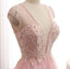 Sexy durchsichtigen tiefen V-Ausschnitt erröten rosa Abend Abendkleider, beliebte Perlen Party Ballkleid, benutzerdefinierte lange Abschlussballkleider, billige formelle Abschlussballkleider, 17152