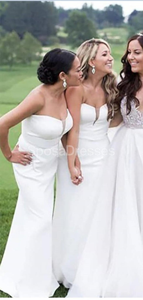 Sereia simples dama de honra longa barata branca decora vestidos de damas de honra online, baratos, WG720