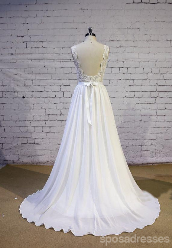 Barata sem costas V lace Straps Simple Beach Wedding Dresses, WD325