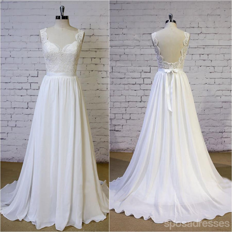 Φτηνές Φόρεμα Β-Λαιμών Δαντελλών Λουριών Απλό Παραλία Γάμο Φορέματα, WD325