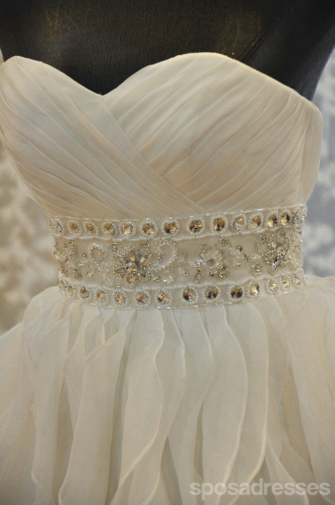 Organza sem tiras alinham vestidos de casamento de costume de folho online, WD358
