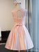 Σεσουλών Neckline Δαντελλών Ροδάκινων Χαριτωμένο Homecoming Prom Φορέματα, Οικονομικά Σύντομο Κόμμα Φορέματα Prom, Τέλεια Homecoming Φορέματα, CM311
