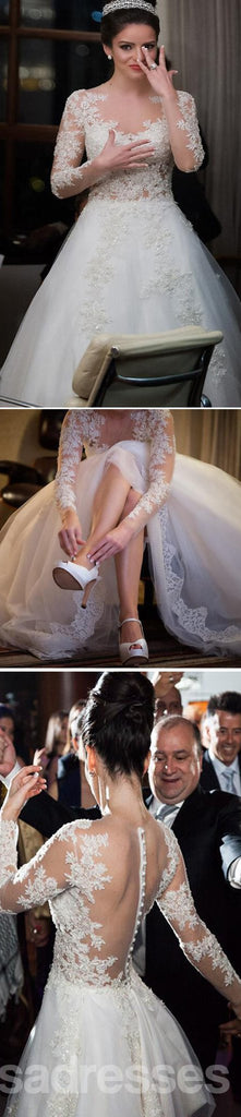 Η γοητευτική δημοφιλής μακριά δαντέλλα μανικιών βλέπει μέσω των φορεμάτων δεξίωσης γάμου, WD0049