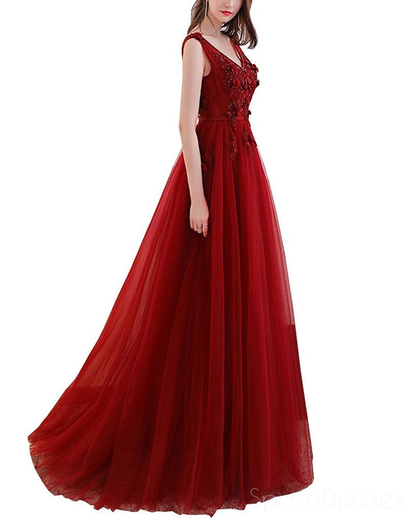 Maroon Σέξι Βαθιά V Λαιμόκοψη Δαντέλα διακοσμημένο με Χάντρες Μακρύ Βράδυ Φορέματα Prom, τη Δημοφιλή Φτηνή Καιρό 2018 Κόμμα Φορέματα Prom, 17300