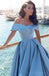 Blue Off Shoulder Uma linha Simples Long Evening Prom Dresses, Cheap Custom Party Prom Dresses, 17325