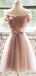Short Sleeves Off Shoulder Blush Pink Barato Caseiro Vestidos Online, Vestidos Baratos de Baile de Baile, CM740