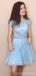 Kurzärmel Blau Pailletten Günstige Kurze Homecoming Dresses Online, Günstig Kurze Prom Dresses, CM831
