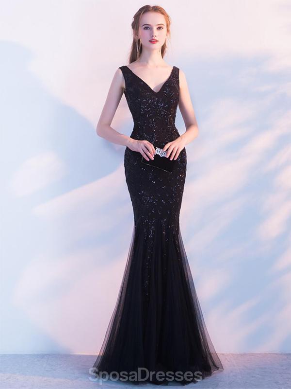 Black Lace Beaded Mermaid Long Evening Prom Robes, Robes de bal soirée, 12320