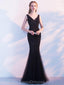 Μαύρη δαντέλα beaded γοργόνα μακρύ βράδυ Prom φορέματα, Βραδινό Κόμμα Prom Φορέματα, 12320