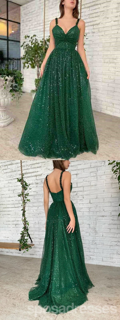 Gorgeous Green A-line V-neck Cheap Long Prom Dresses Online,13080