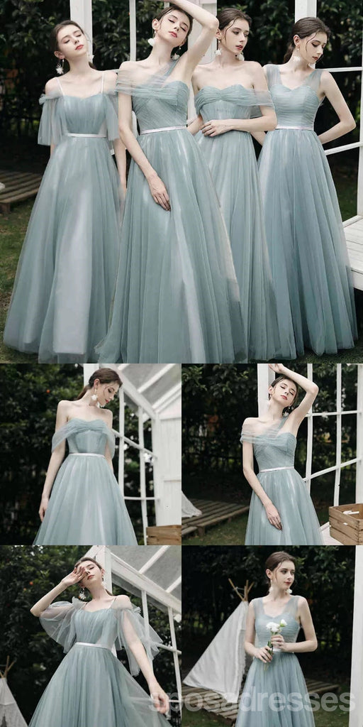 Mismatched Green A-line Cheap Long Bridesmaid Dresses Online,WG1266