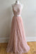 Το 2018 Ρουζ σε Ροζ Halter Δαντέλα διακοσμημένα με Χάντρες Μακριά Έθιμο Φορέματα Prom Βραδιού, 17412