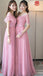 Colheres de dama de honor longa de renda rosa, vestidos de dama de honor longa personalizados incompatíveis, vestidos de dama de honor barata, BD004