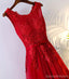 Κόκκινη δαντέλα στρογγυλό ντεκολτέ σύντομη επιστροφή χορό φορέματα, προσιτές κορσέ πίσω σύντομη πάρτι χορό φορέματα, τέλεια επιστροφή χορό φορέματα, CM245