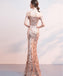 Off Shoulder Rose Gold Sequin Γοργόνα Long Evening Prom Dresses, Evening Party Prom Dresses, 12324