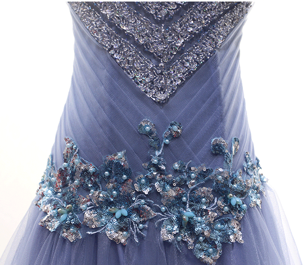 V Λαιμό Σκονισμένο Μπλε Χάντρες Μια γραμμή Μακρύ Βράδυ Φορέματα Prom, 17620