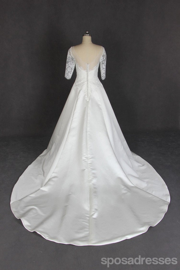 Dresses de mariage de dentelle de longue manche, robe de mariage longue durée personnalisée, robes de mariage bon marché, WD202