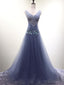 O Decote em V Empoeirado Azul Frisado de Uma linha Longa Noite Vestidos de Baile, 17620