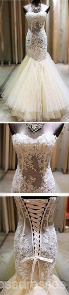 Sexy Ivory Lace Sweetheart See durch Meerjungfrau Tulle Hochzeitsparty Dresses, WD0051