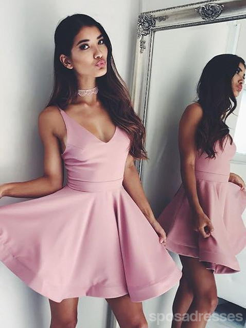 Dusty Pink V Neck Simple Short Cheap Homecoming Dresses Under 100, CM577