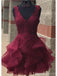 V-Neck Burgundy Lace Short Billig Homecoming Kleider Online, CM579