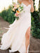 Spahgetti casual correias v pescoço lado fenda simples vestidos de casamento de praia, WD328