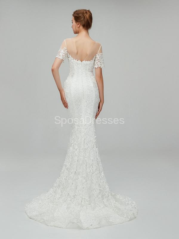 Sereia de cadarço de mangas curta casamento barato decora vestidos de casamento online, baratos, WD557
