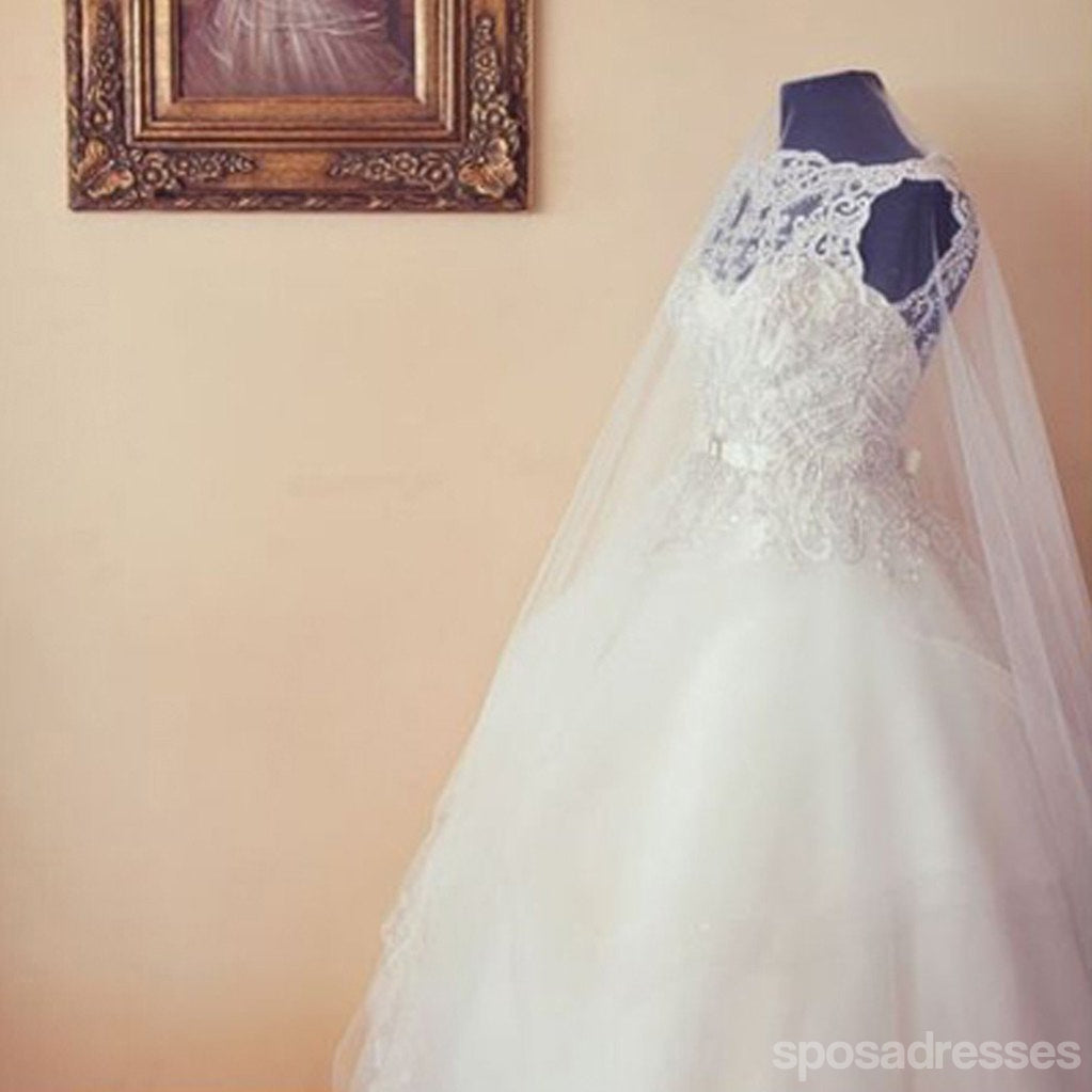 Υψηλός-Ποιοτικά Μακρά A-line Δαντέλα Αμάνικο Φορέματα Γάμου με Μαργαριτάρια, WD0056
