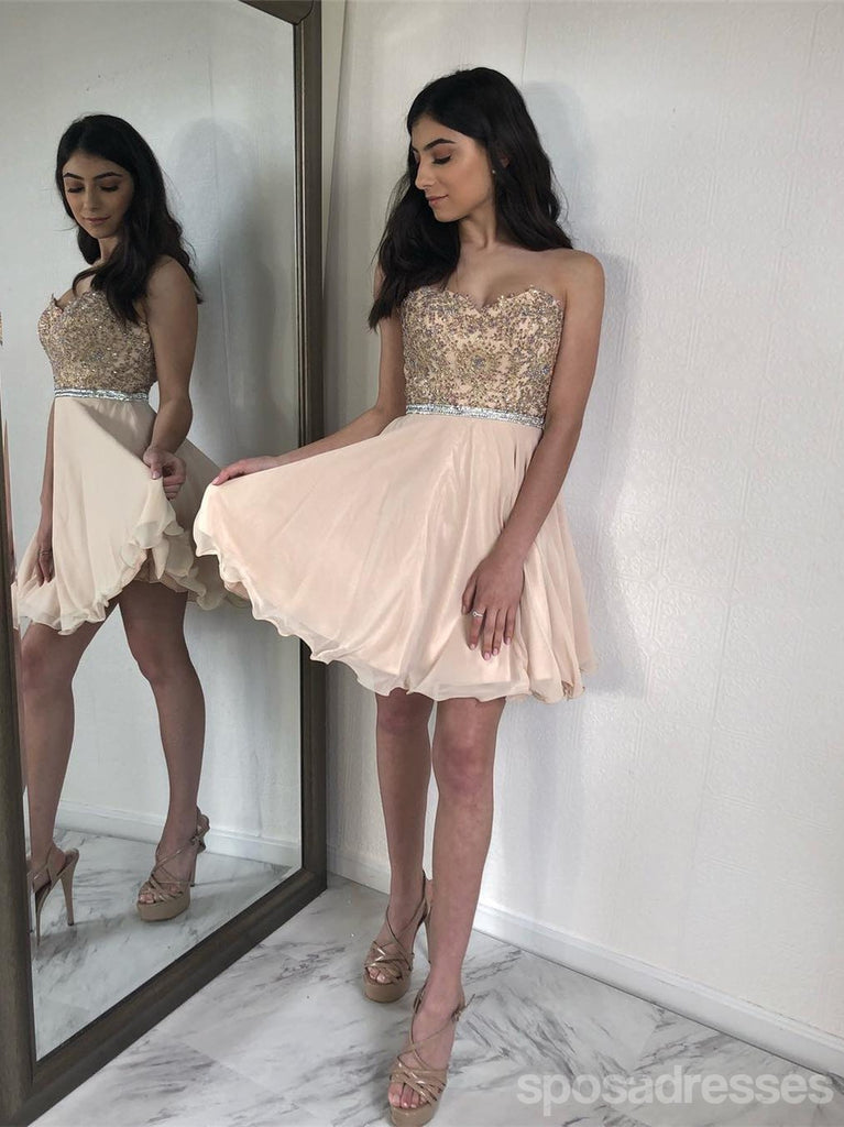 Σαμπάνια γλυκιά μου Lace Beaded Short Φτηνές Homecoming Φορέματα Online, CM581