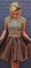 Marrom duas peças cap manga frisada curto barato Homecoming vestidos on-line, CM583