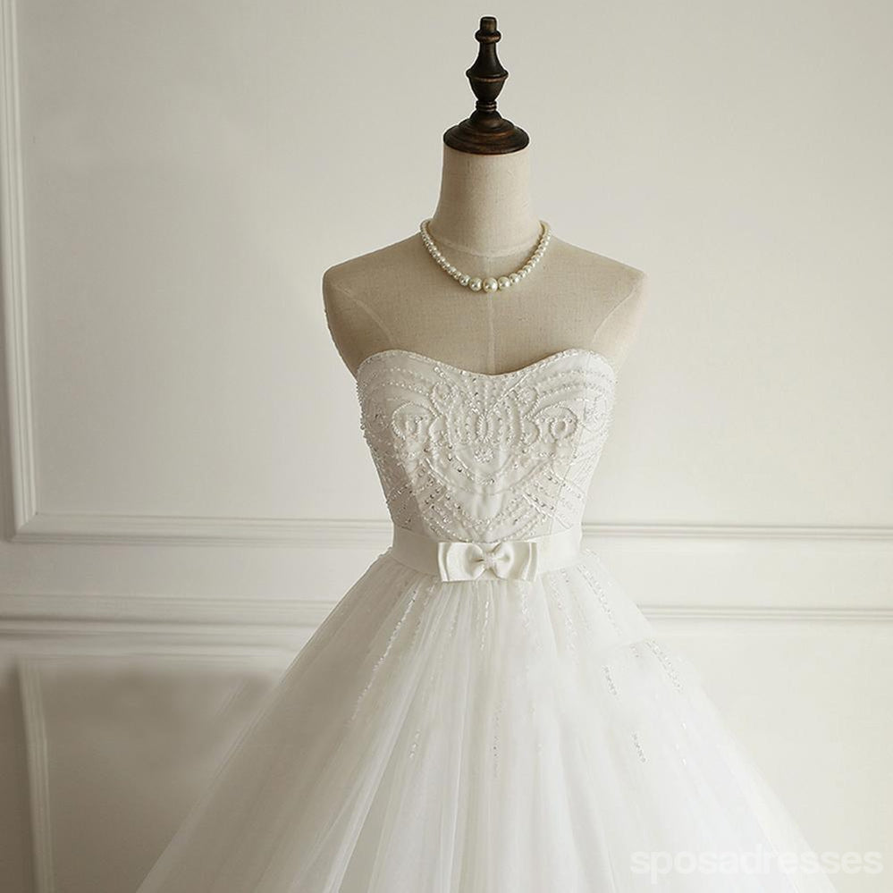 Einfache strapless A Linie Perlen Perlen Perlen Hochzeitsbrauen Dresses, Billig Custom Made Hochzeitsbrauen Dresses, WD276
