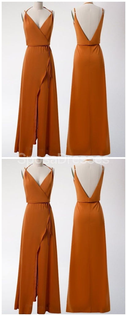 Burnt Orange Cheap Long Simple Bridesmaid Robes en ligne, Robes de demoiselles d’honneur bon marché, WG721