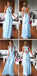 Günstige Einfache Cabrio Blau lange Brautjungfer Kleider für Sommer Strand Hochzeit, WG59
