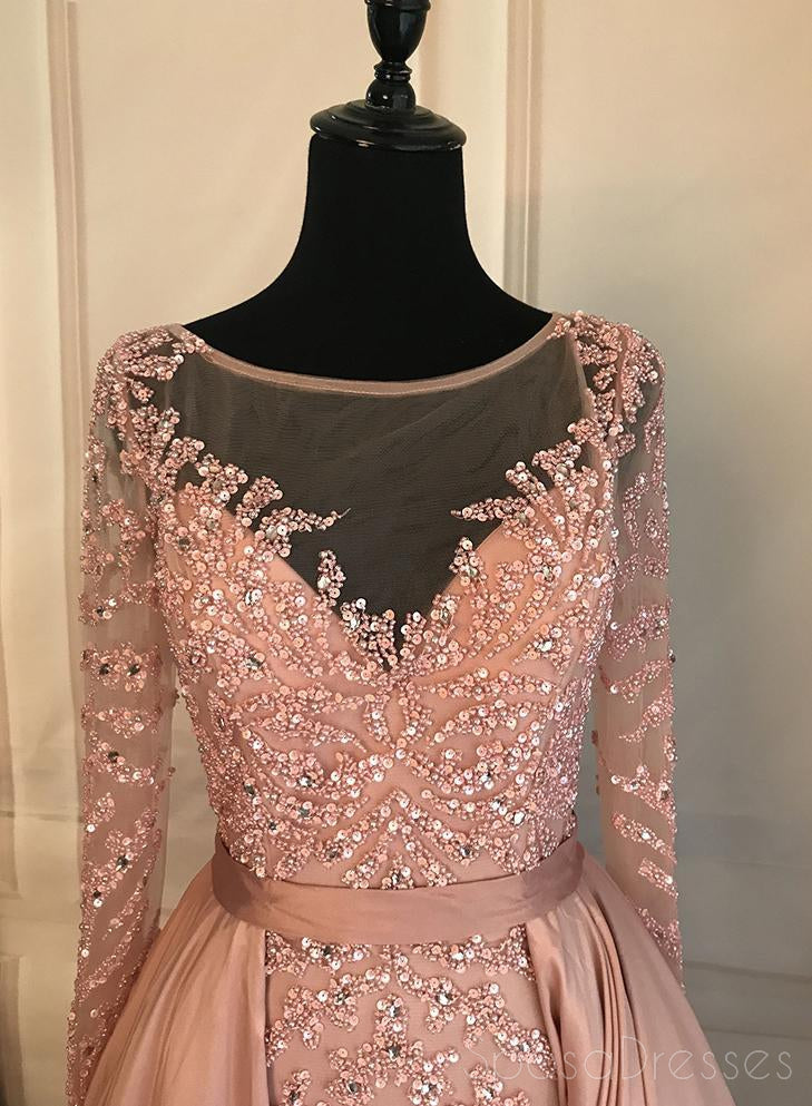 Lange Sleeve See through Heavily Beaded Dusty Long Evening Prom Dress, Beliebt Billig Lange 2018 Party Prom Dress, 17228