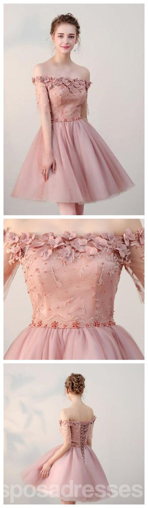 Dusty Pink Off Shoulder Κοντά μανίκια Φτηνές Homecoming Φορέματα 2018, CM546
