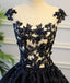 Cap Sleeve Black Lace A-Linie Einfachen Langen Abend Prom Kleider, Lange Party Prom Kleider, 17327