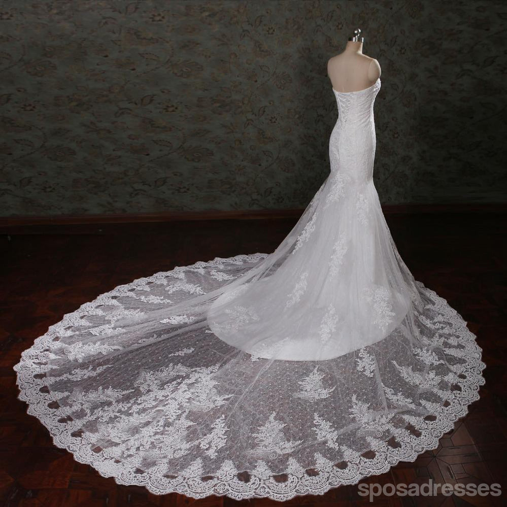 Τα Στράπλες Μαργαριτάρια γοργόνων δαντελλών γλυκών διακοσμούσαν με χάντρες τα νυφικά φορέματα γάμου, φτηνά επί παραγγελία Νυφικά φορέματα γάμου, WD278