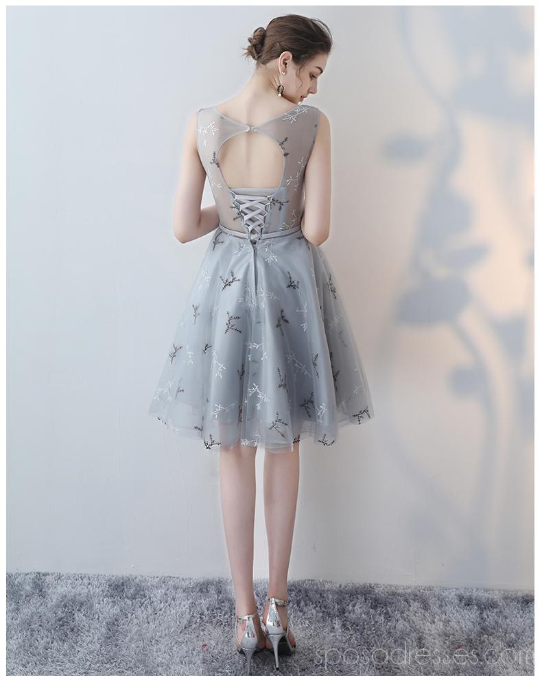 Einfache offene zurück graue Spitze billige Homecoming Kleider online, billige kurze Ballkleider, CM782