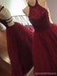 Sexy sem encosto Maroon Cabeçada-Corpete Frisado Uma linha de Tulle Longo Costume Noite Vestidos de Baile, 17395