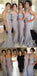 Δημοφιλή Τέσσερις Διαφορετικές Μορφές που δεν Ταιριάζουν Γκρι Δαντέλα Σέξι Γοργόνα Μακριά Φορέματα Παράνυμφων, WG62