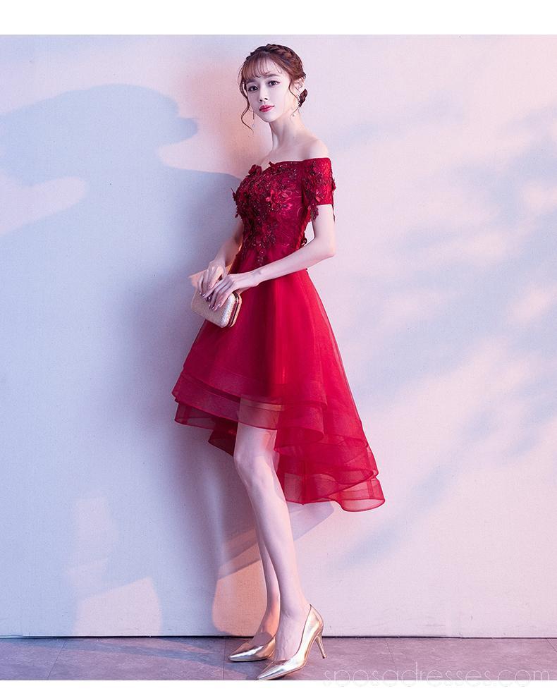Φωτεινό κόκκινο από τον ώμο υψηλό χαμηλό φτηνά φορέματα homecoming on-line, φτηνά κοντά φορέματα prom, CM783
