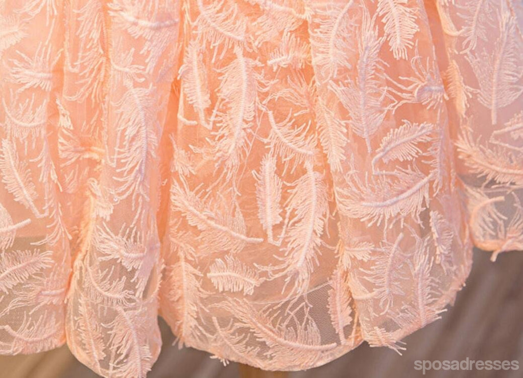 Langarm Peach Open back Lace Cute Homecoming Prom Kleider, Günstige Kurzes Partei Prom Kleider, die Perfekte Homecoming Kleider, CM316