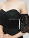 Short Sleeves Lace Mermaid High Low Black Cheap Bridesmaid Vestidos Online, WG581