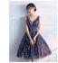 V-Neck Navy Lace Φτηνά Homecoming Φορέματα Online, Φθηνά Κοντά Φορέματα Prom, CM786