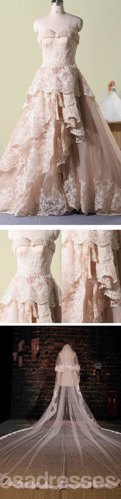 Vantage cor-de-Rosa Lace Querida Estilo Clássico Longo de Uma linha-Festa de Casamento Vestidos, WD0066