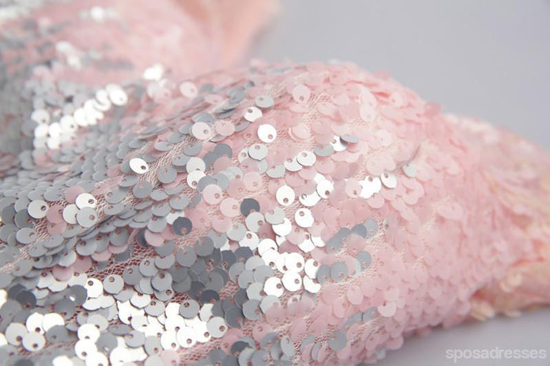 Sparkly V Neck Sequin Bonito Curto Rosa Vestidos de boas vindas 2018, CM510