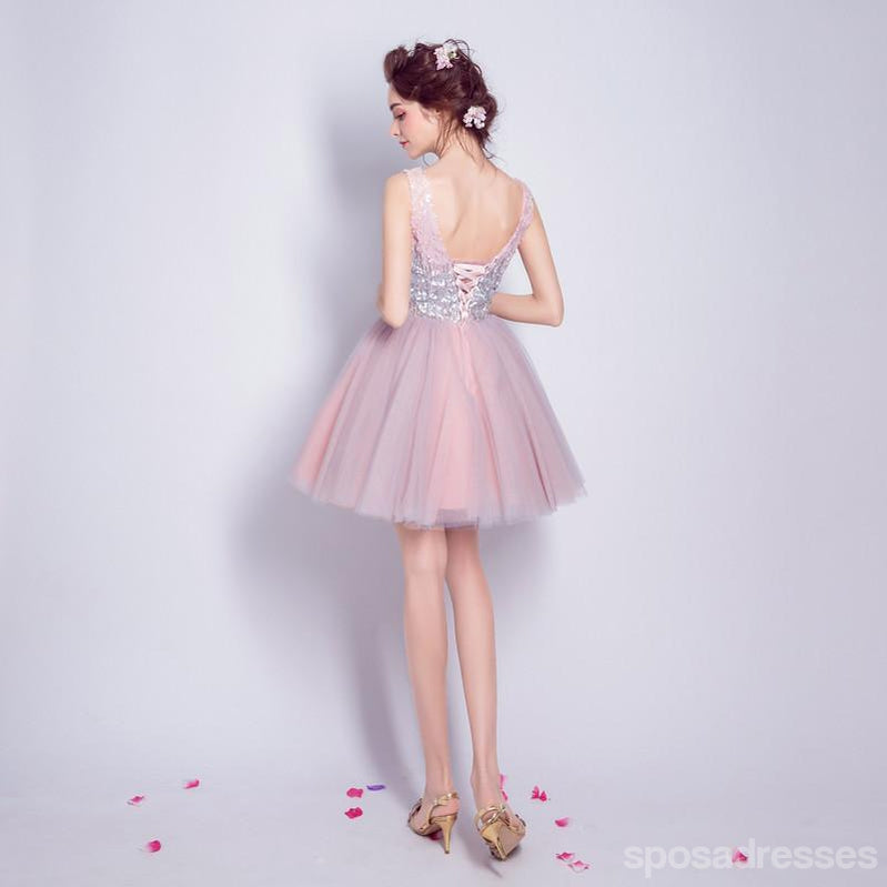 Sparkly V-Ausschnitt Pailletten süße kurze rosa Homecoming Kleider 2018, CM510