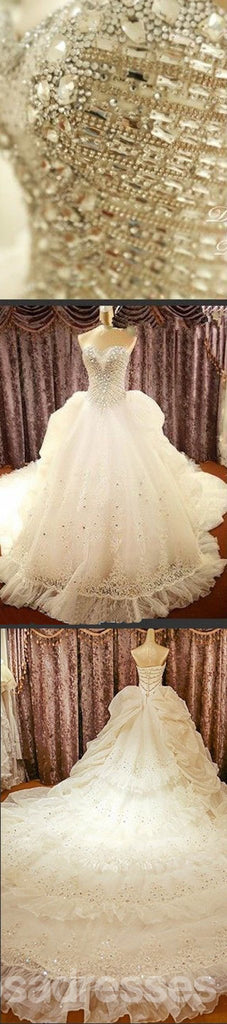 Querida luxo Sparkle Rhinestone Lace vestidos de casamento, lindo vestido de noiva, WD0068