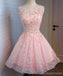 Pink Open Back Lace Beaded Cute Homecoming Prom Kleider, Günstige Kurzes Partei Prom Kleider, die Perfekte Homecoming Kleider, CM320