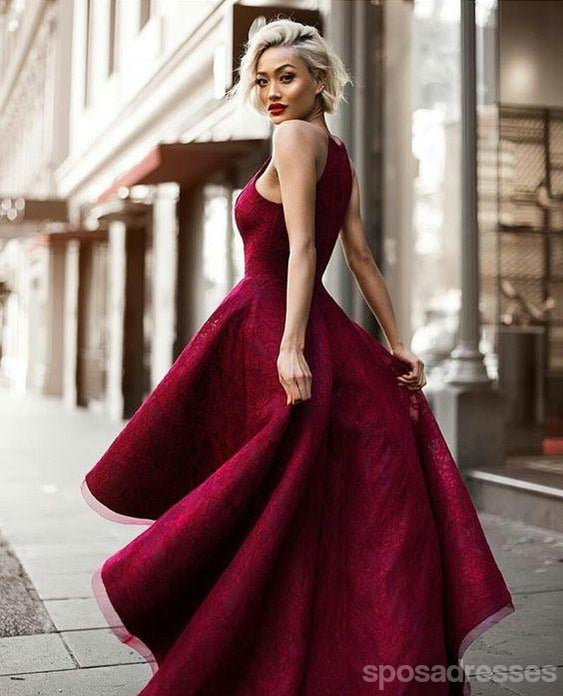 Halter Cute Red Dark High Low Lace Homecoming Dresses 2018, CM511